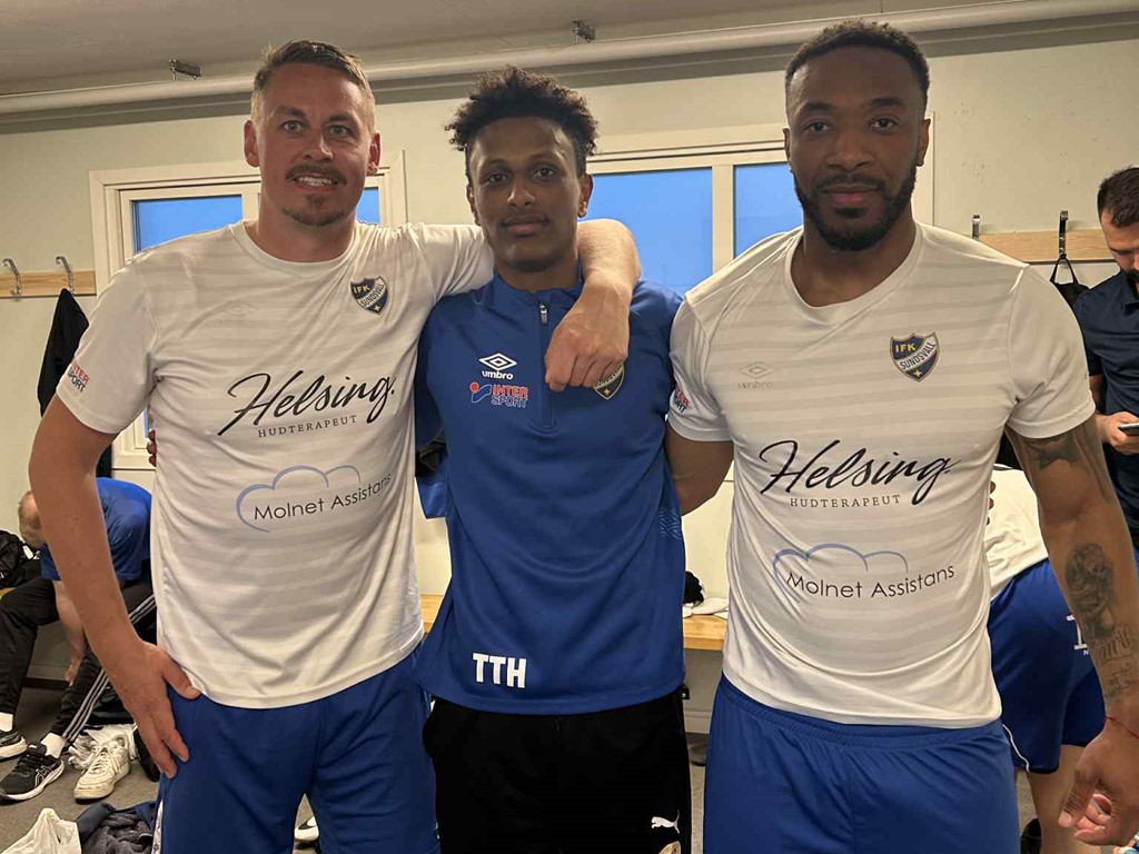 IFK Sundsvalls målskyttar i derbyt mot Sundsvalls FF. Fr v Johan Hallström , Temesgen Haile  och Sergio Hinostroza. Foto: SFF.
